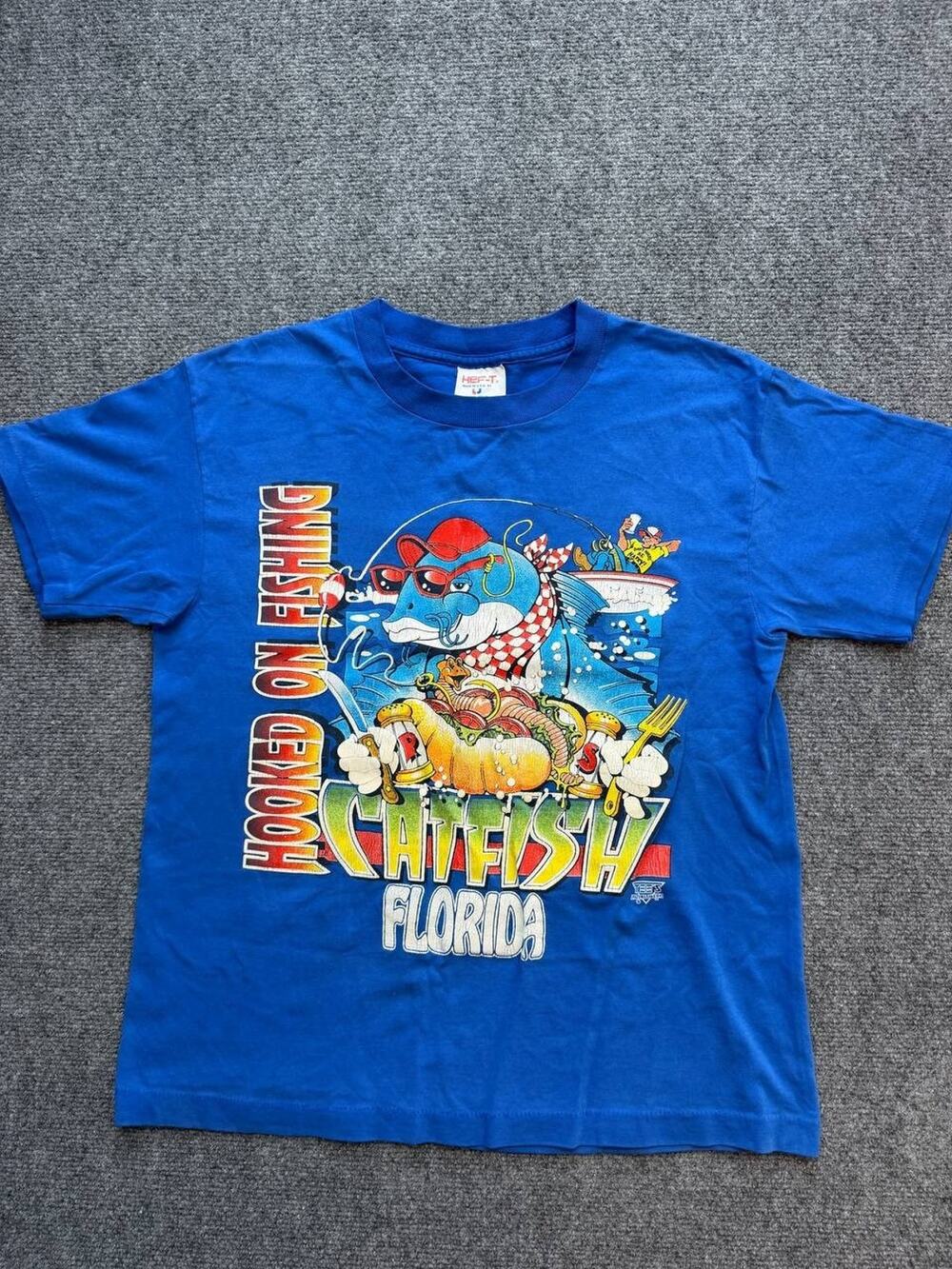 Vintage Catfish Florida Graphic T Shirt Blue HEF-T USA Unisex M S